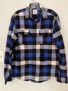 American Eagle Outfitters Heritage Flannel Shirt Blue Black White Plaid Button-U